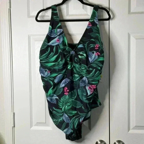 Kona Sol Women's Full Coverage Tummy Control Tie-Front One Piece Swimsuit Sz 24 - Picture 2 of 10